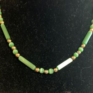 Green Beaded Necklace with Gold Accents - Women Jewelry